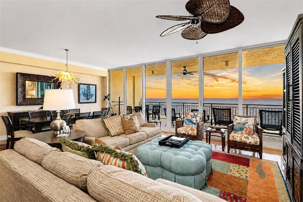 ... Sereno Residence 404 - 3 Bedroom / 3.5 Bath With 2760 Sq Ft.. Floor To Ceiling High Impact Sliders Off Living Room - Right After Sunset. 27' X 10' Gulf Front Balcony...
