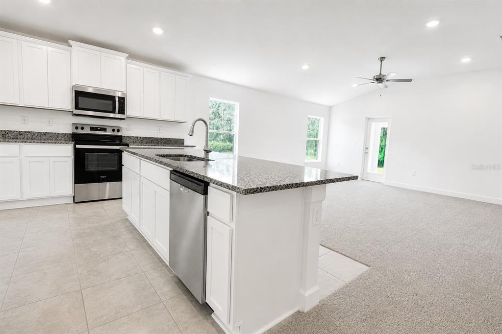 Kitchen Island and Open Living Area