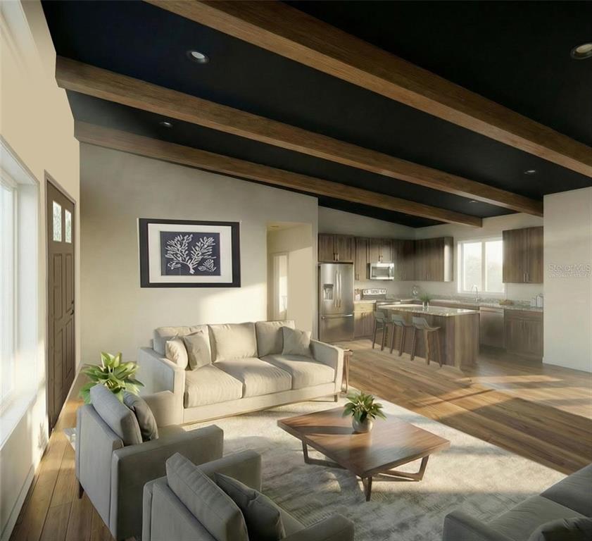 VIRTUALLY STAGED RENDERING OF LIVINGROOM