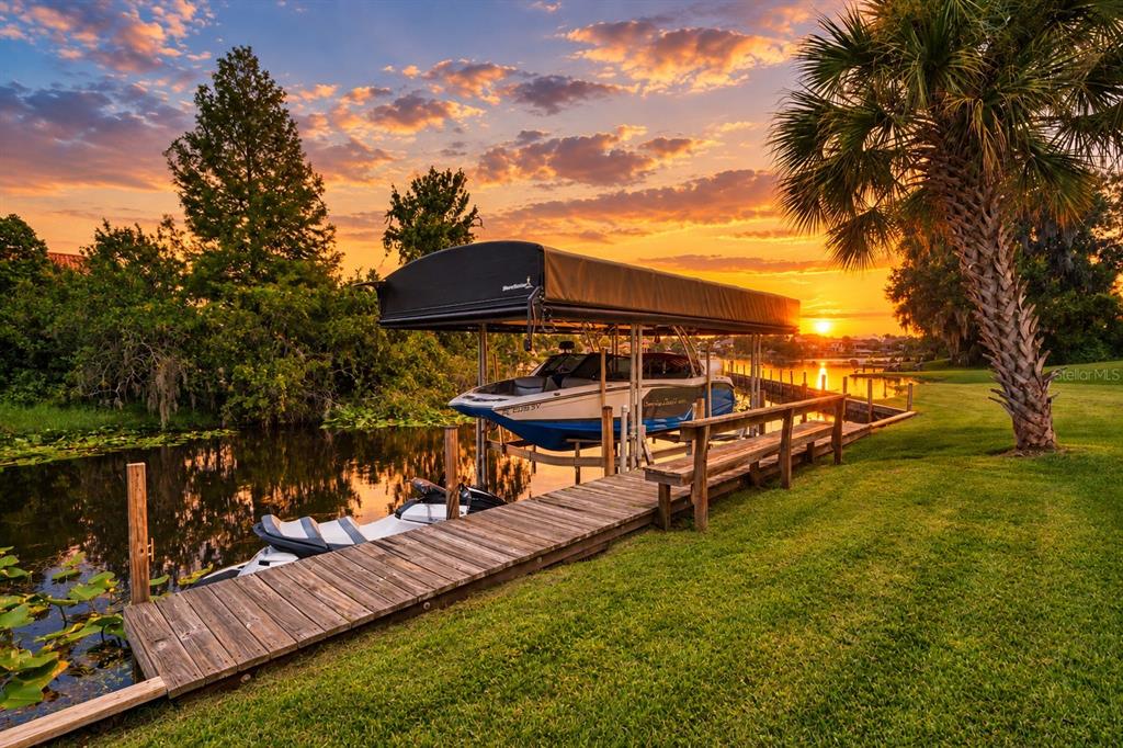 Boat lift at Sunset