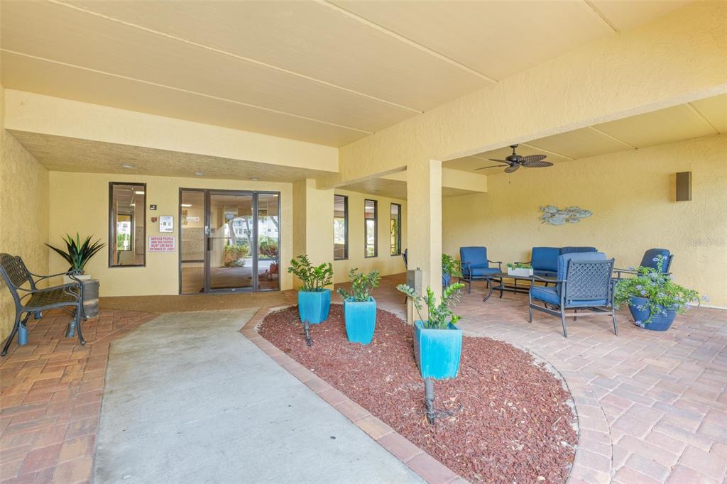 Covered entry way with secure access to the building.