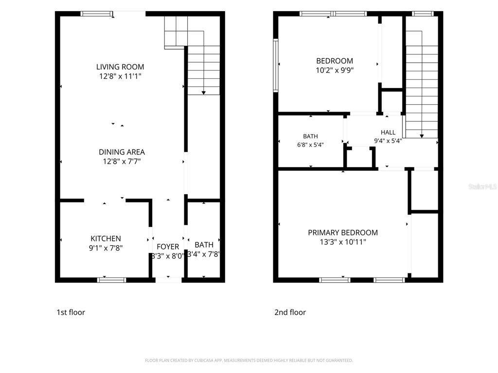 2D floor plan both up and down stairs