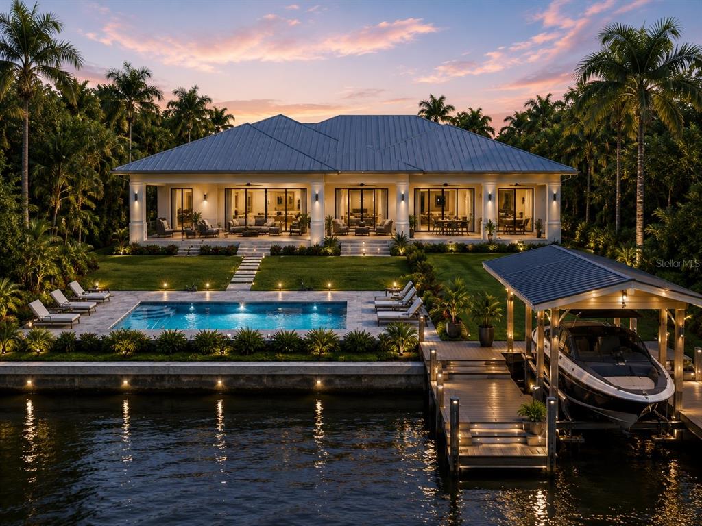 Conceptual rendering for illustration purposes only. Depicts one possible residence and improvements. Home, pool, dock, landscaping and other improvements shown do not currently exist and are not included. Buyer to verify buildability, setbacks, permitting and feasibility.