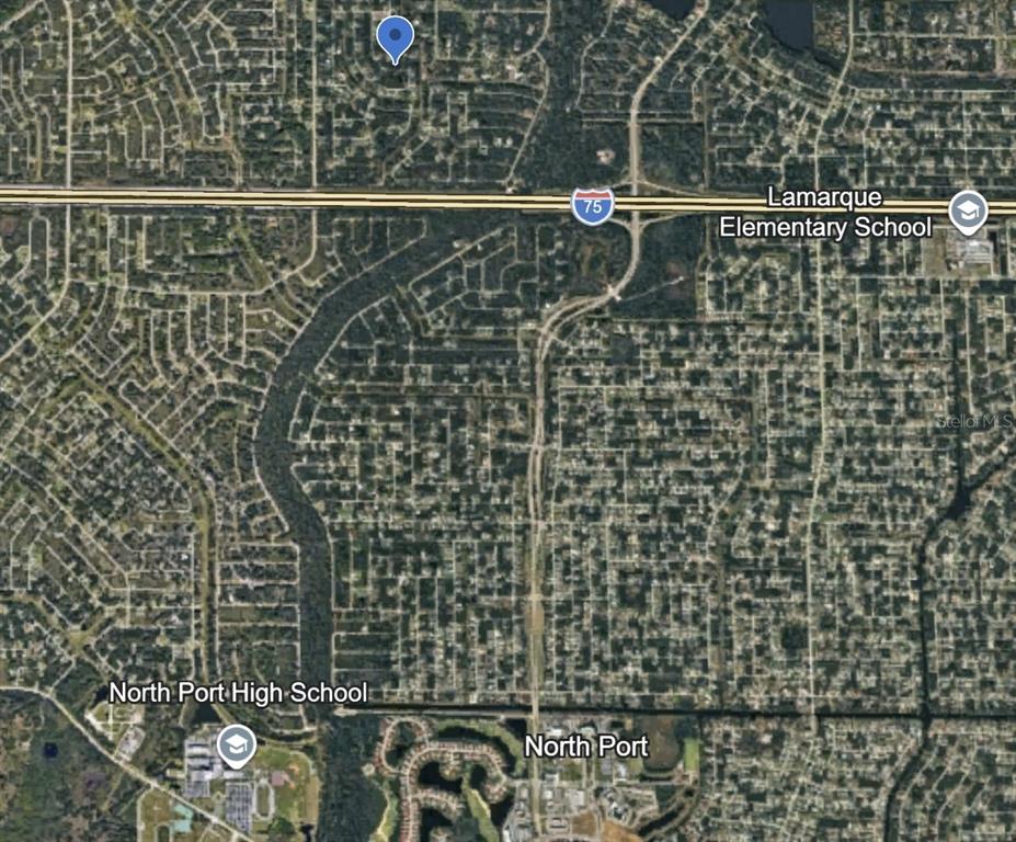 See blue point at the top of the map for location of Gaitor Terrace in in North Port