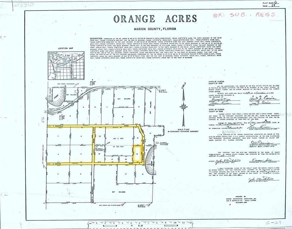 Orange Acres Plat Book Page—showing road access.