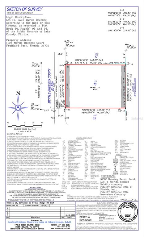 Boundary Survey of 1103 MYRTLE BREEZES COURT, FRUITLAND PARK, FL 34731