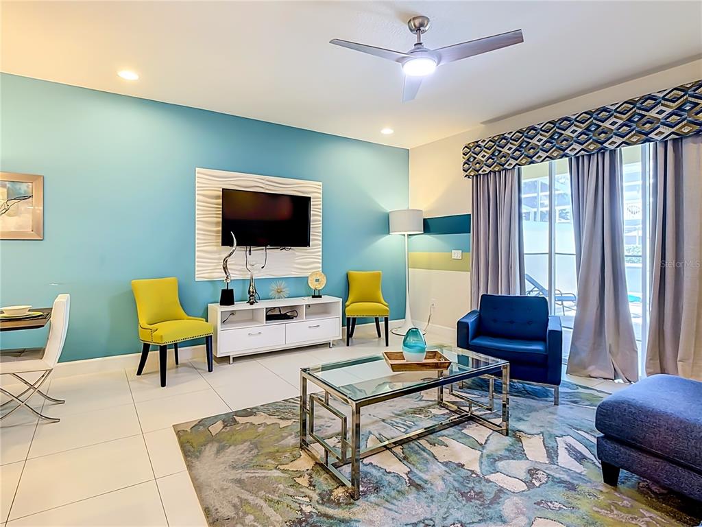 Open-concept living area with stylish furnishings