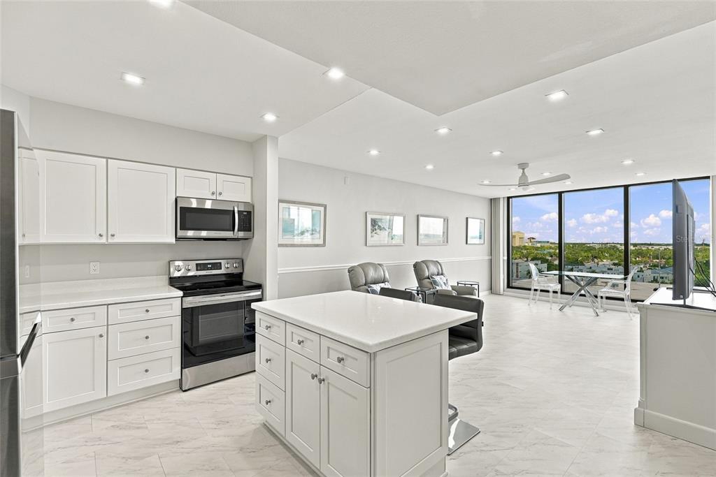 Kitchen, living and dining area
