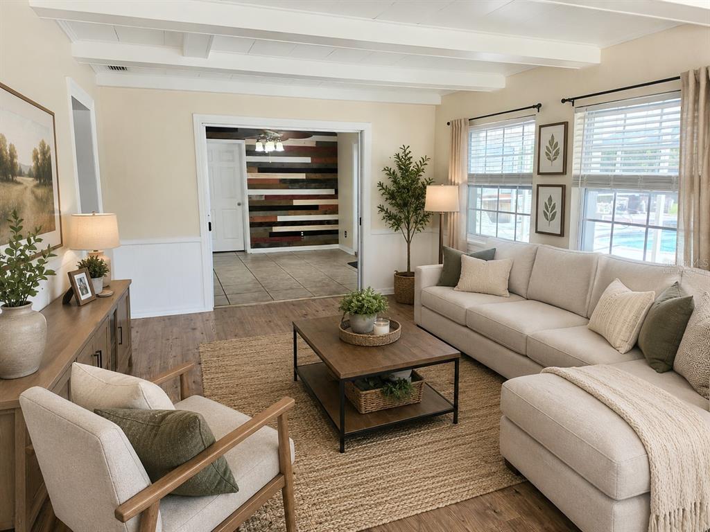 Living room, virtually staged