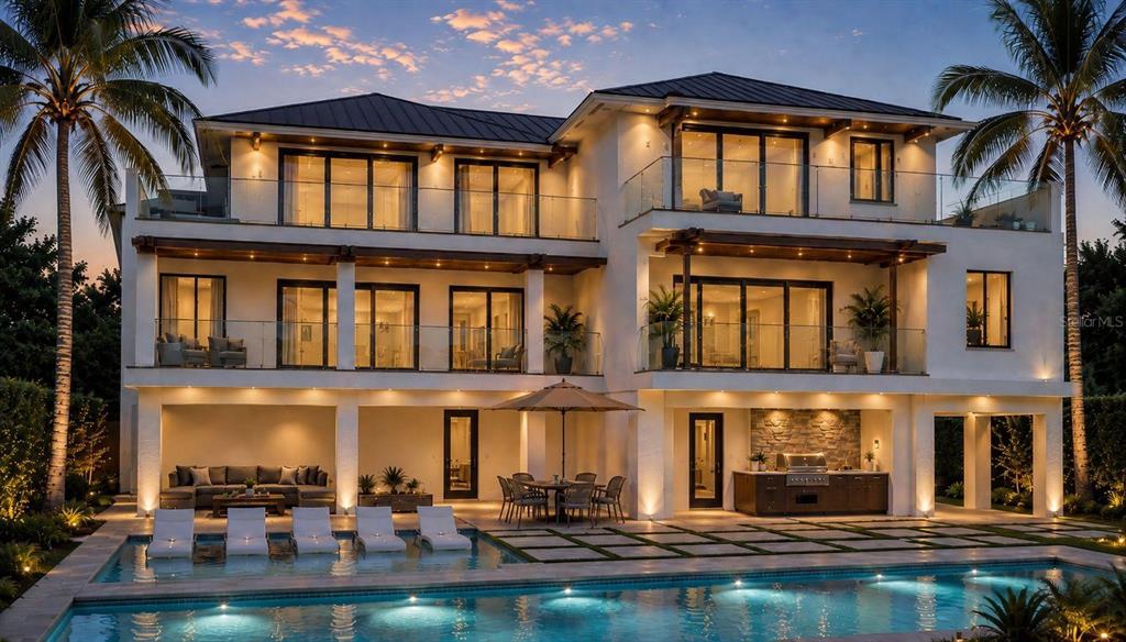 Architectural Rendering – Rear Exterior & Pool | Conceptual representation of the planned resort-style outdoor living areas.”