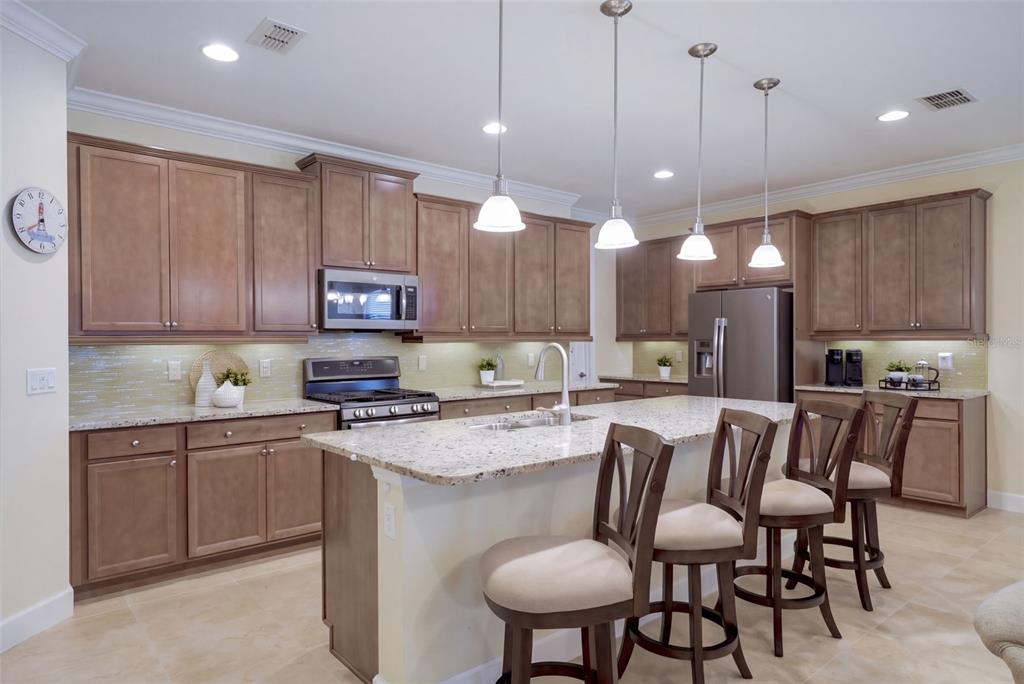 19' x 10' Kitchen w/ 42" cabinets, under cabinet lighting, Listello backsplash & granite countertops
