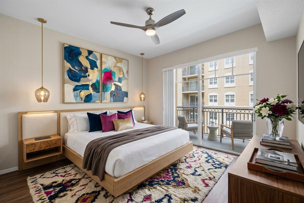 Virtually staged primary bedroom