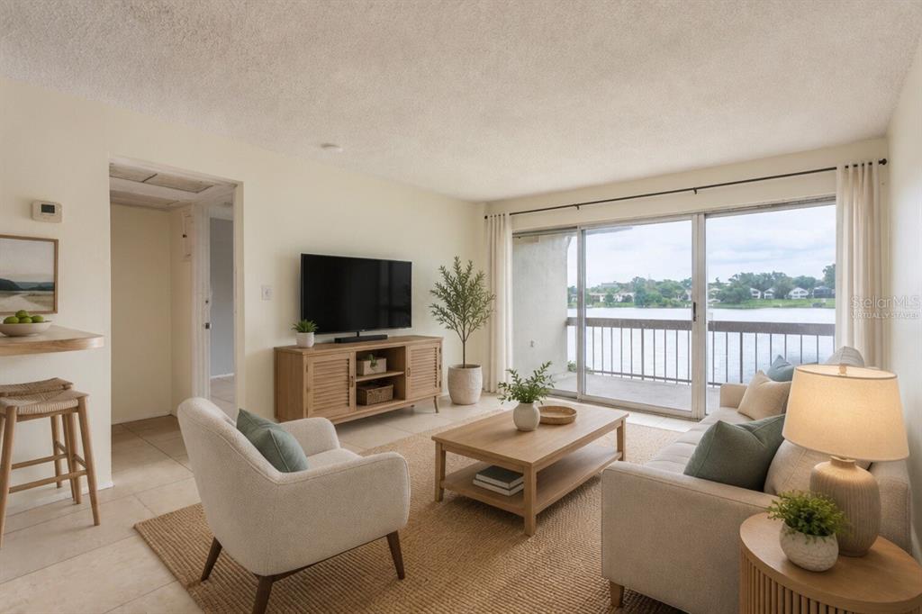 Lake View from Main Main Living Area with Lake View Virtually Staged