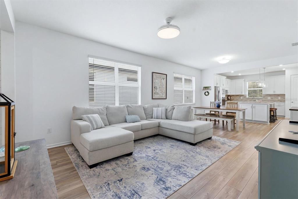Gathering room has plenty of room for an assortment of furniture layouts