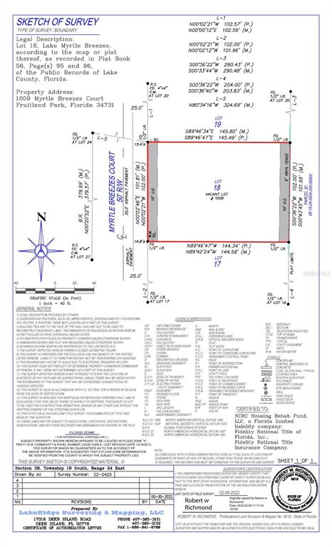 Boundary Survey 1009 MYRTLE BREEZES COURT, FRUITLAND PARK, FL 34731