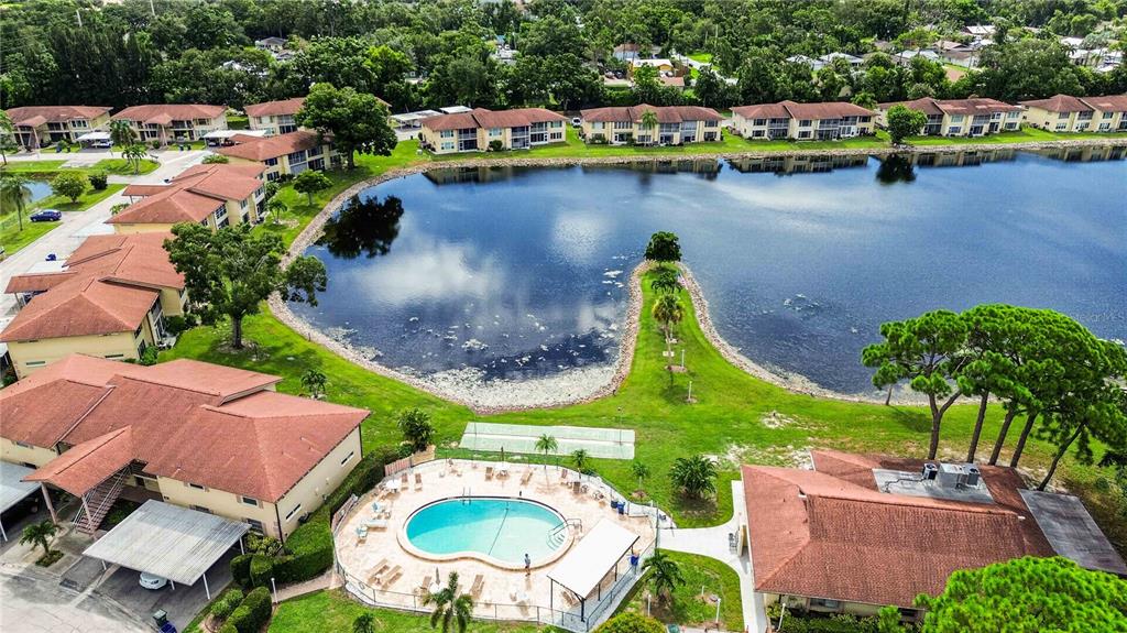 Community pool overlooking the lake