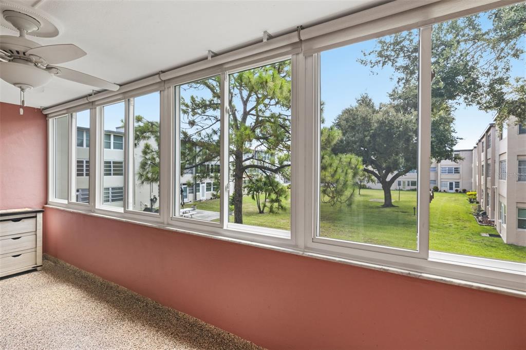 Great View of Nature Through Impact Windows In Florida Room.