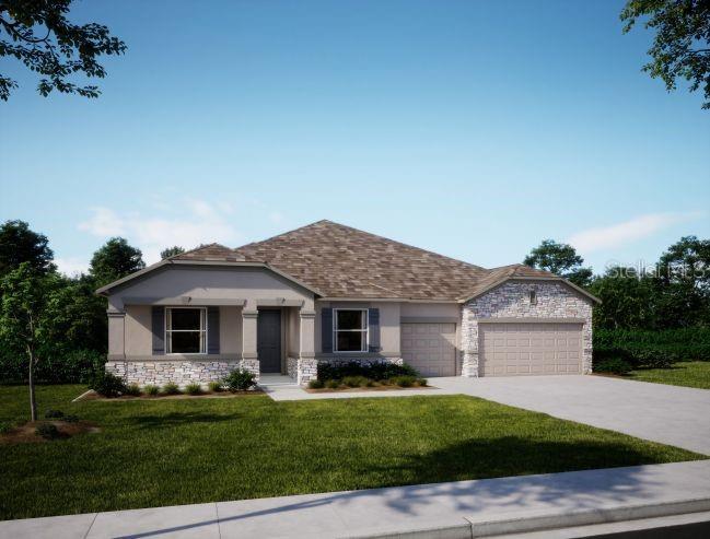 Artist Rendering- Model home - actual features may vary. Actual home has side facing garage & metal roof!