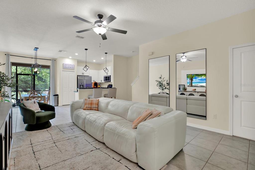 Living room open to the kitchen and dining area