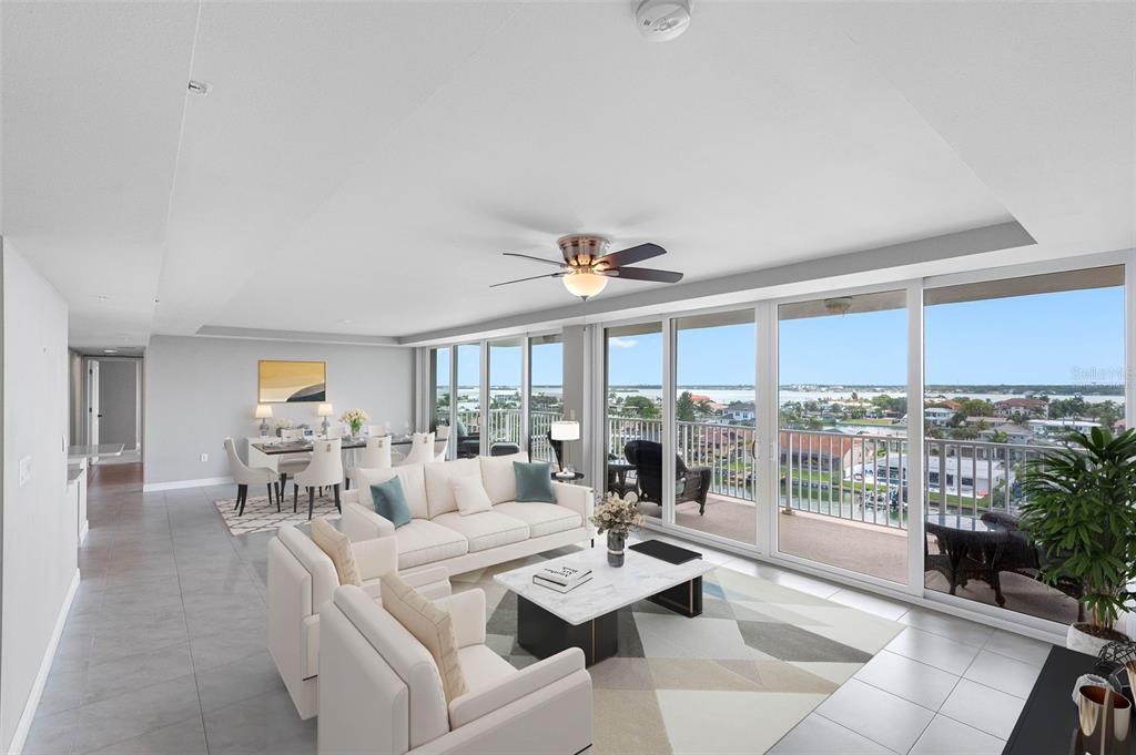Direct Waterfront Views 34 feet Living & Dining Virtually Staged