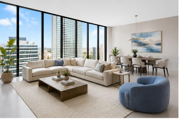 Virtually Staged-Living and Dining Area