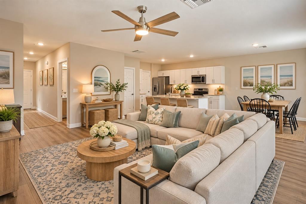Open Concept family room digitally staged