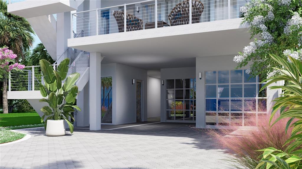 Virtually Staged- Ground level entrance to garage, elevator and storage.
