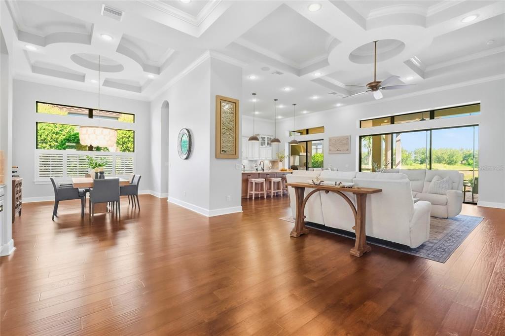 14-foot coffered ceilings