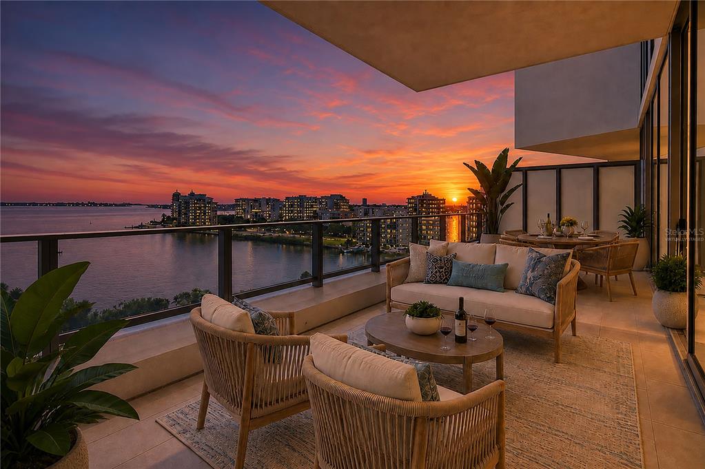 Outdoor patio sunset view. "Virtually Staged"