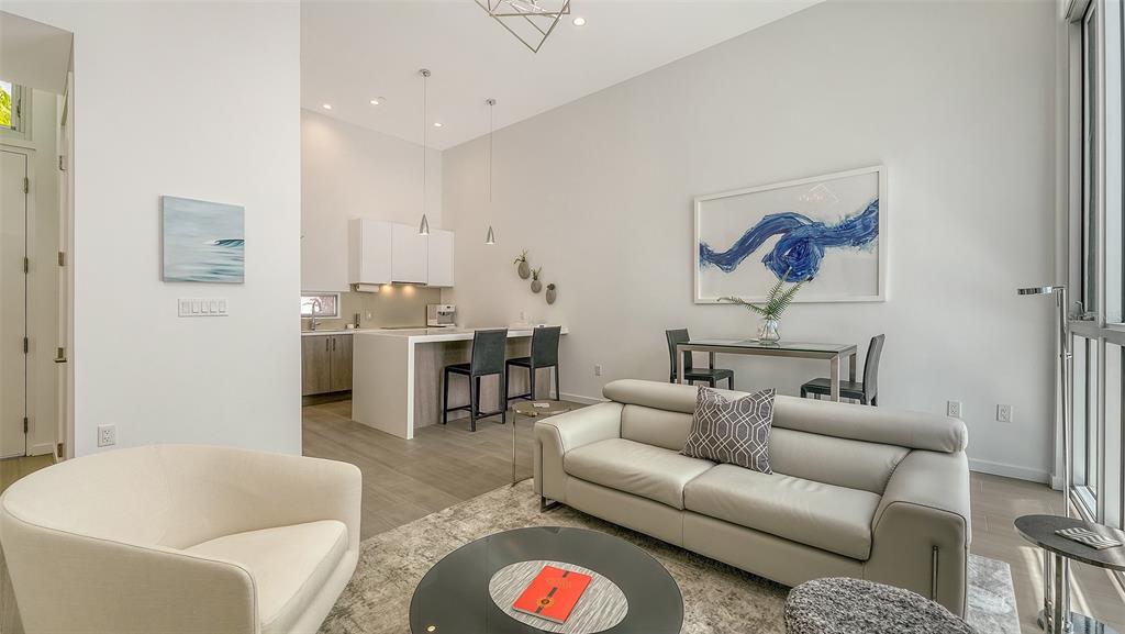 Modern one-bedroom, one-bath pied-a-terre residence designed for a connected, active urban lifestyle