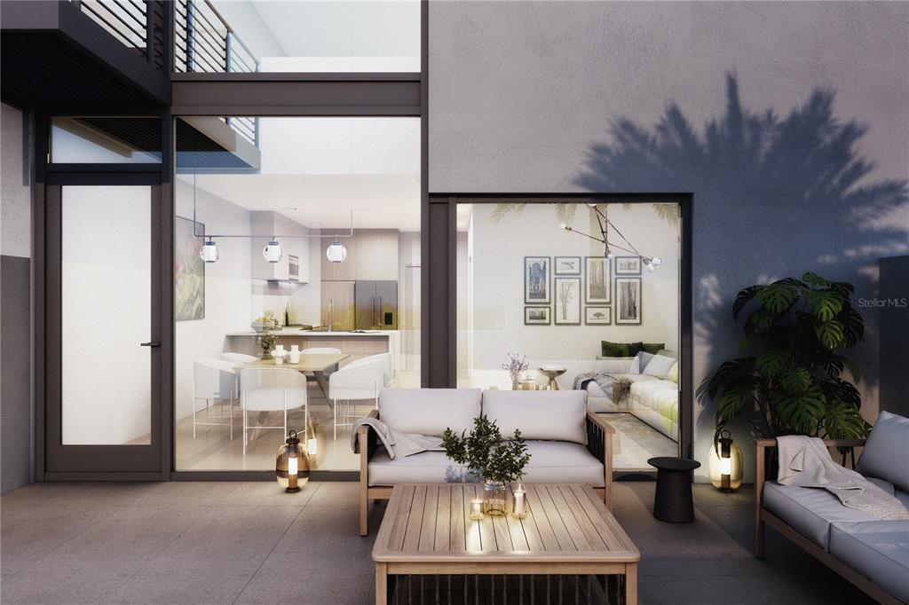 Builder Rendering of the View of THIS PLAN thru the Outdoor Terrace Into the Unit!