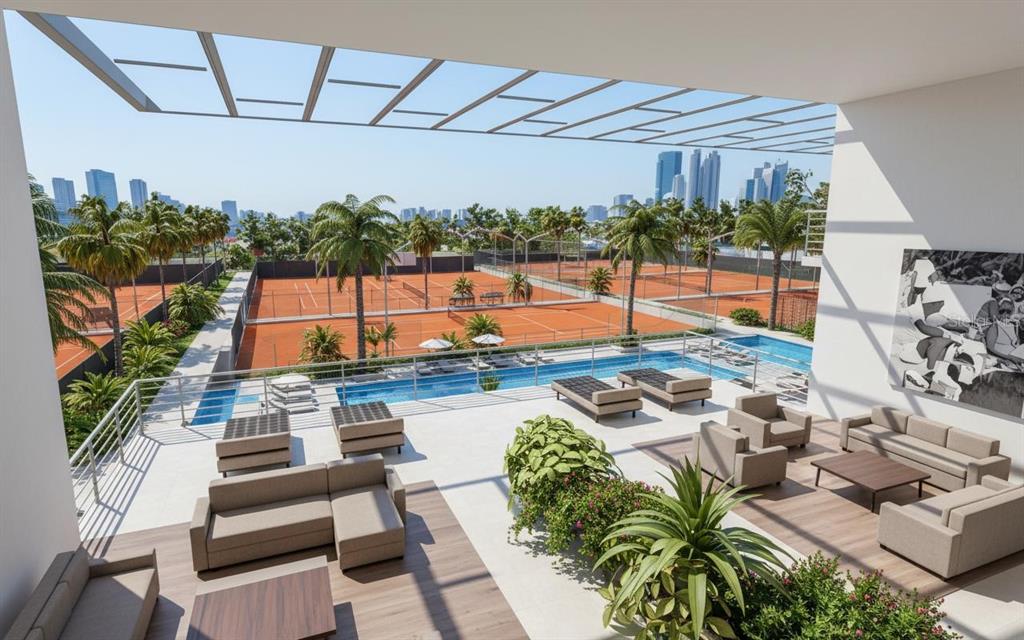 OUTDOOR PLAY:  3 European Red Clay Courts, 7 Green Clay Courts, 1 Tennis Hard Court, 1 Padel & 1 Pickleball Court, PLUS 1 Flex Court (1 Tennis or 2 Pickleball) + 2 Elevated Competition Observation Lounges!!!