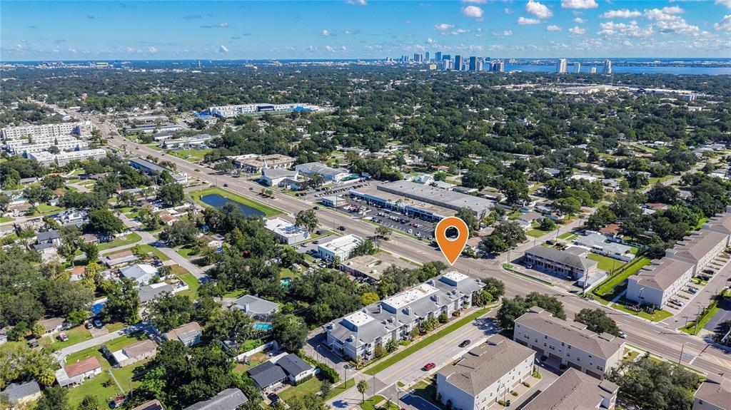 Aerial shot facing east toward downtown Tampa