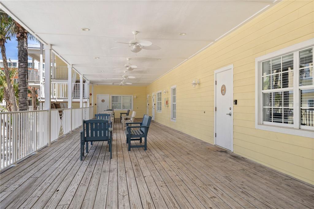 Very large balcony with lots of seating.