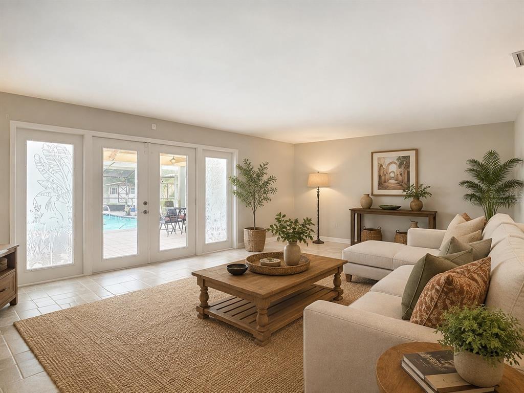 Virtually Staged Family Room overlooking Lanai