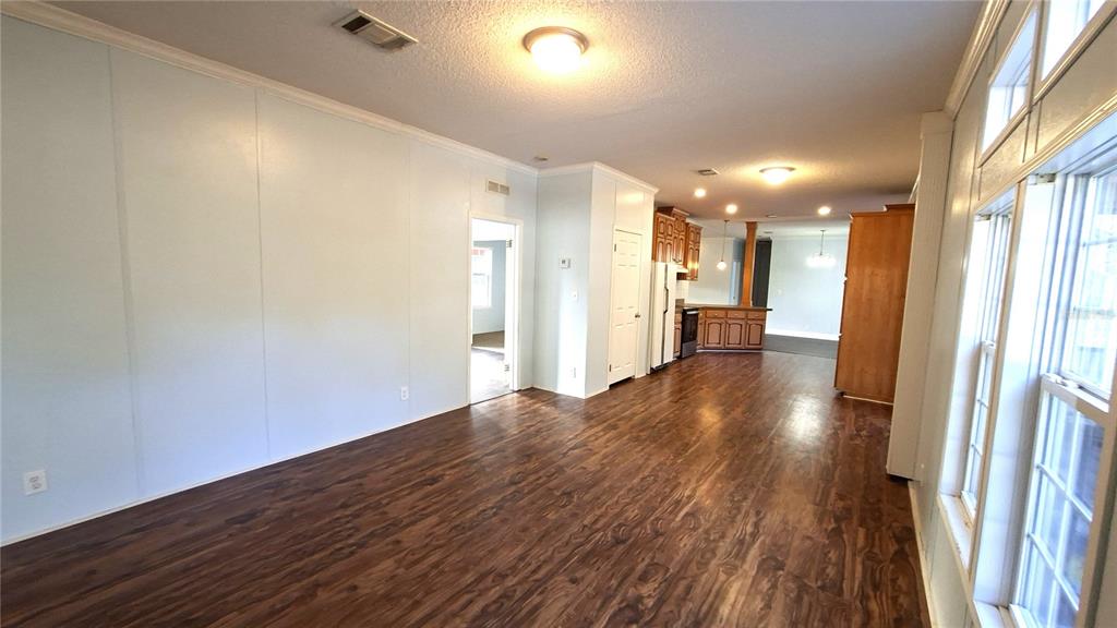 long view from living room, Kitchen entrance to dining area