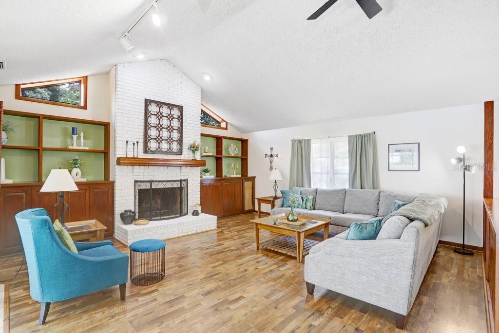 Family Room with Fireplace and Custom Built ins