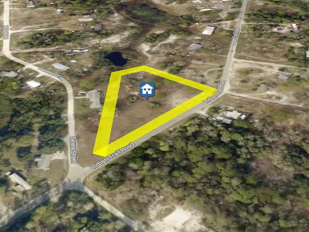 Additional aerial view of the parcel near Indian Trail Road and Serene Street. Boundaries are approximate.