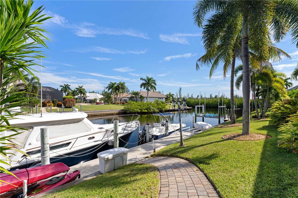 Sailboat access dock in backyard