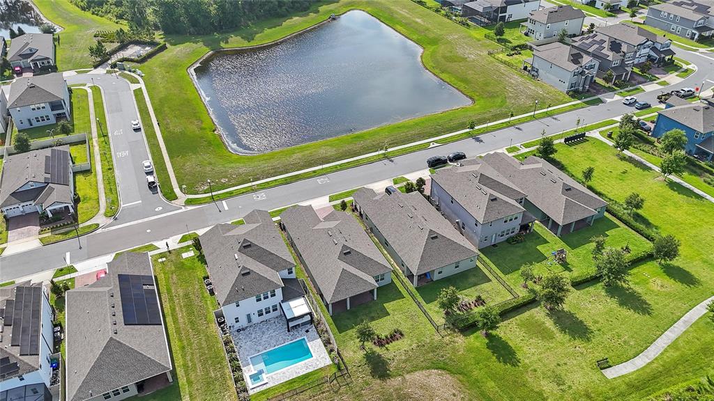 Aerial View Rear. No front neighbors. Conservation & pond view.
