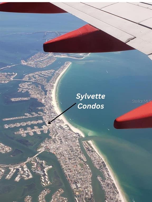 Sylvette Condos on St Pete Beach. Gulf of Mexico on right, Boca Ciega Bay on left.