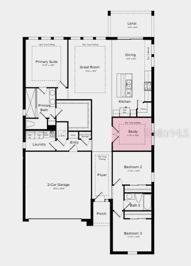 Floor Plan ~ Additional Highlights Include: flush mount lighting in the great room and French doors into the study