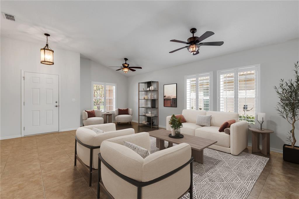 Virtually Staged Living Room showing size and openness.