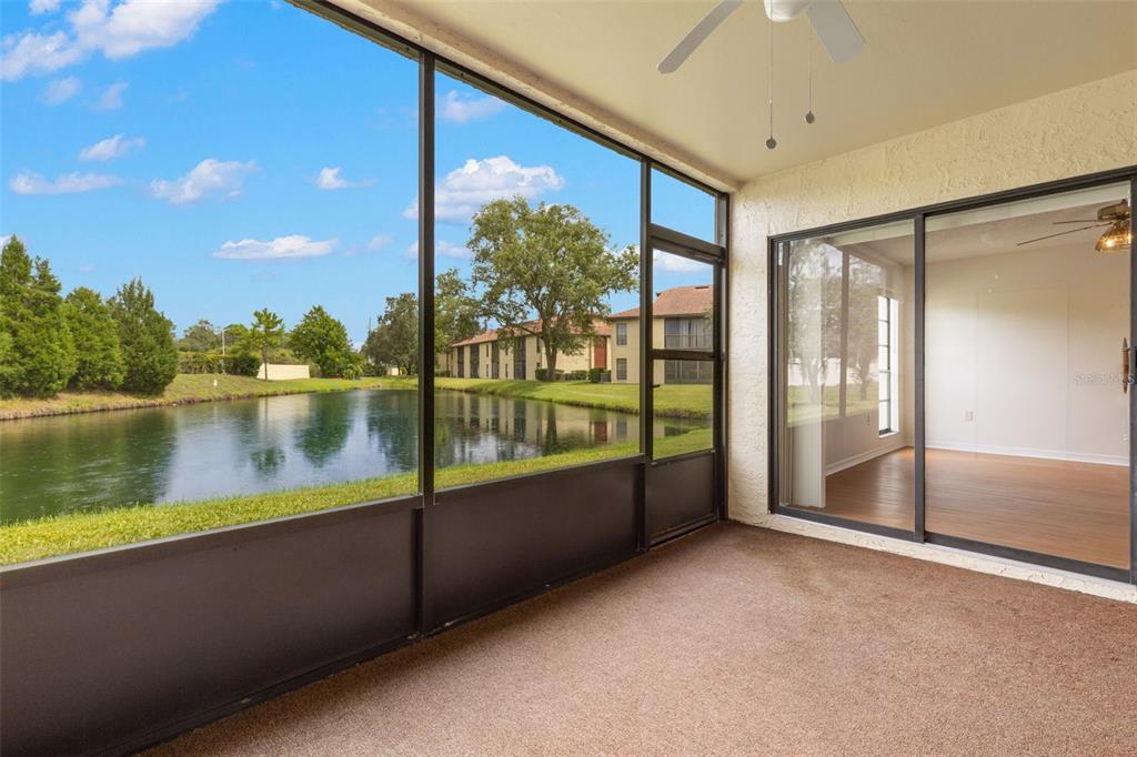 Screened in lanai with pond views