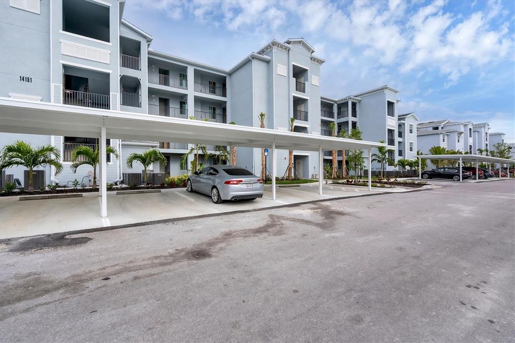 Front of Building with Covered parking space