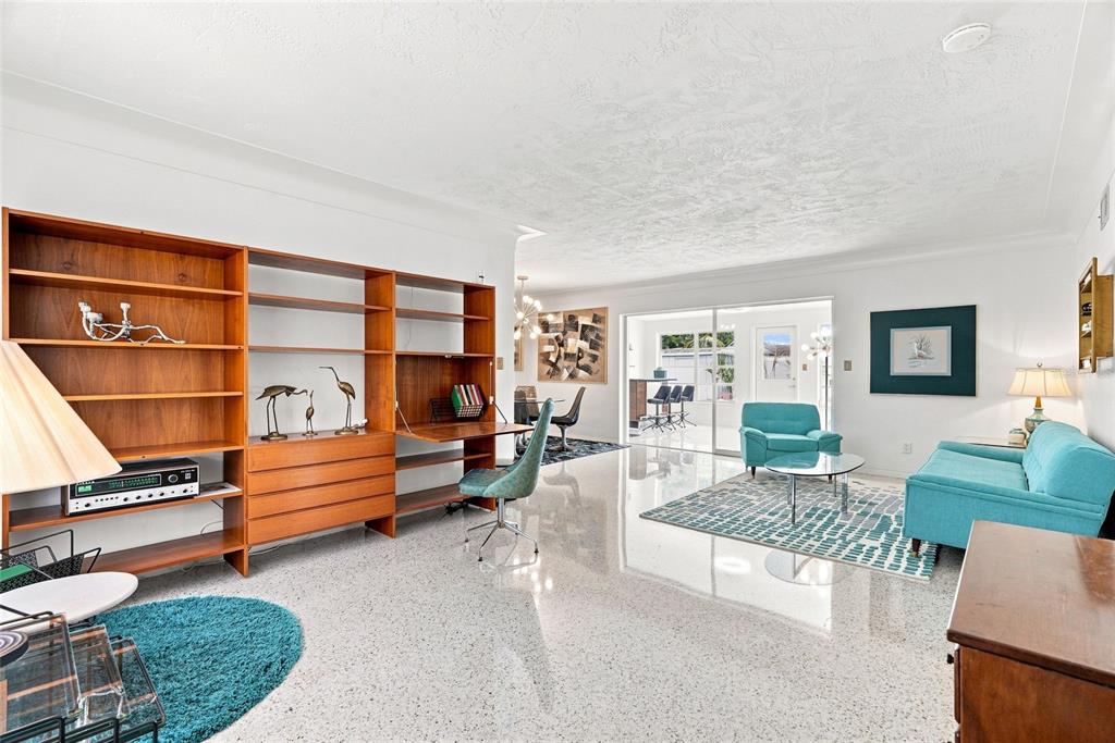 Freshly ground and polished terrazzo. Cove ceilings and plaster!